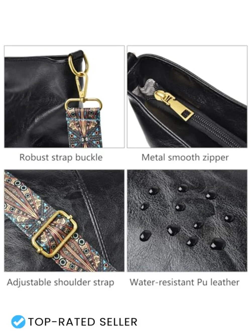 Vegan Leather Hobo Bag with Guitar Strap Crossbody Shoulder Purse